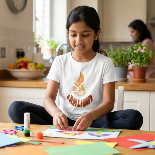 I Am Light white youth T-shirt during kitchen crafts