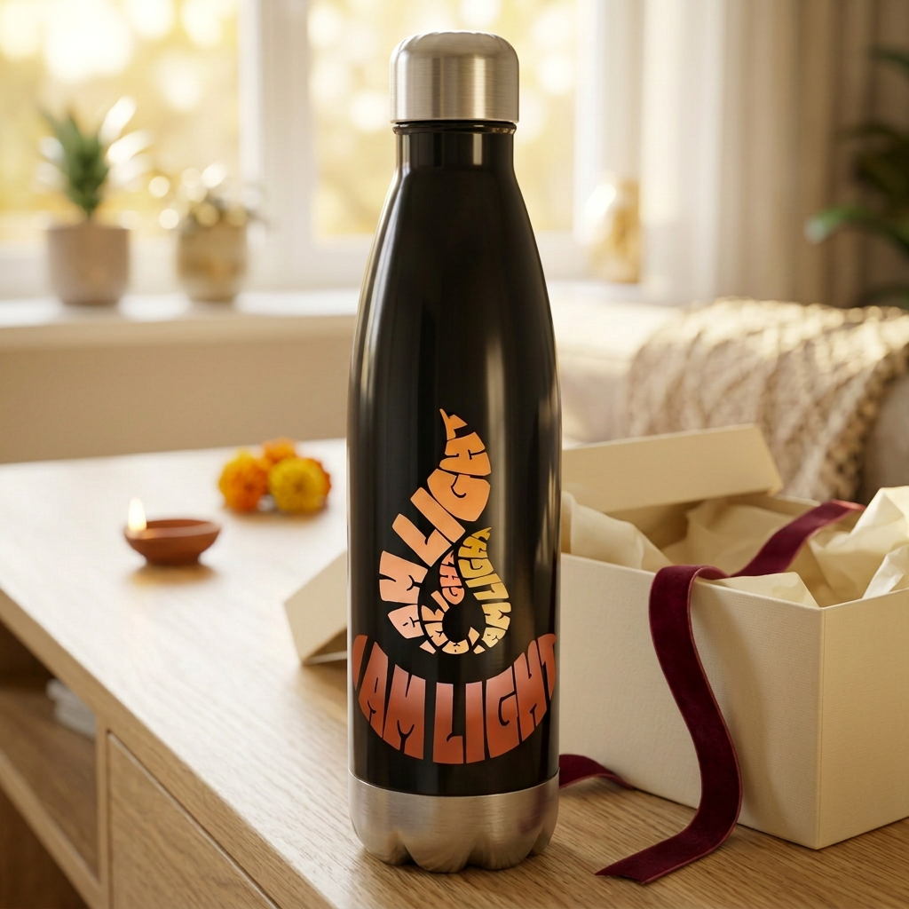 Bottle with understated Diwali gift styling