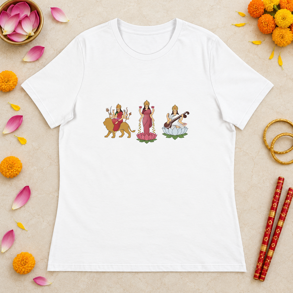 Divine Mother women's relaxed tee themed flat-lay