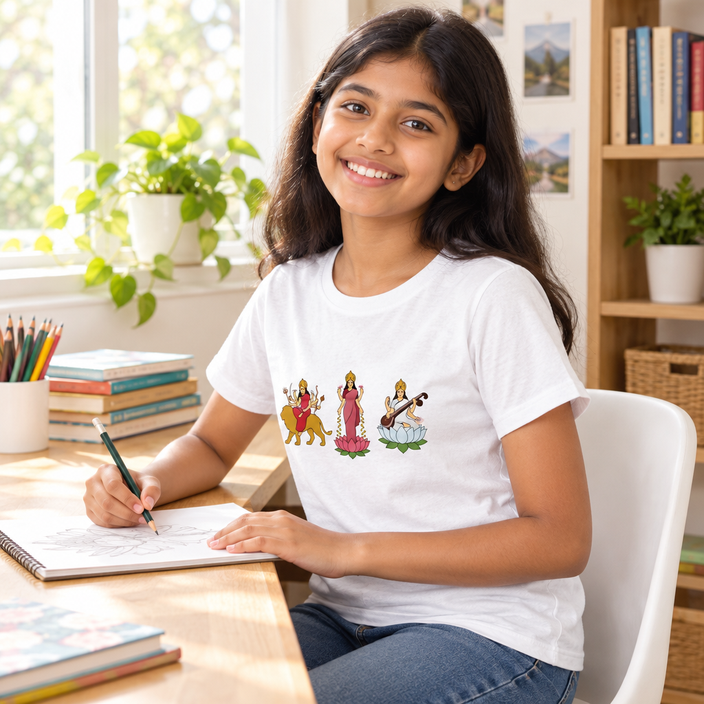 Divine Mother youth tee desk lifestyle