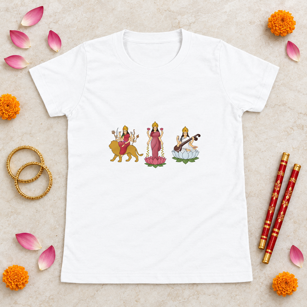 Divine Mother youth tee themed flat-lay
