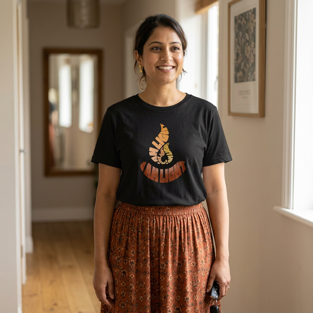 I Am Light black women’s relaxed T-shirt styled with a long skirt
