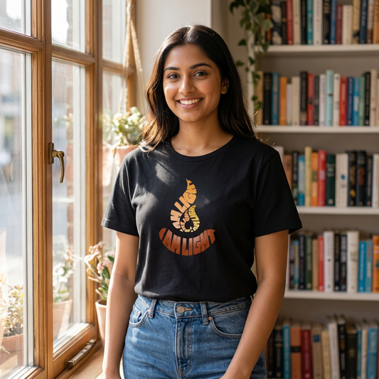 I Am Light black women’s relaxed T-shirt at a bookshop