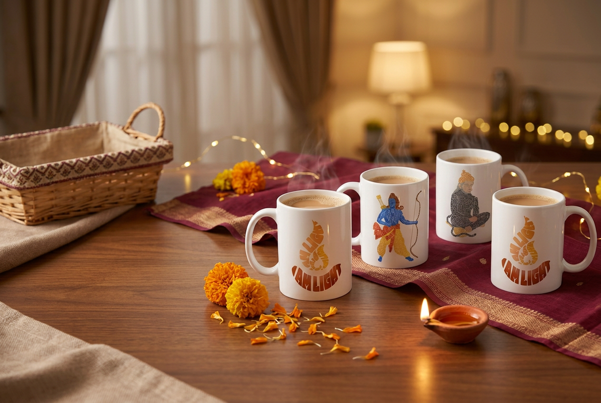 Recomposed Diwali mug scene without the blank left panel
